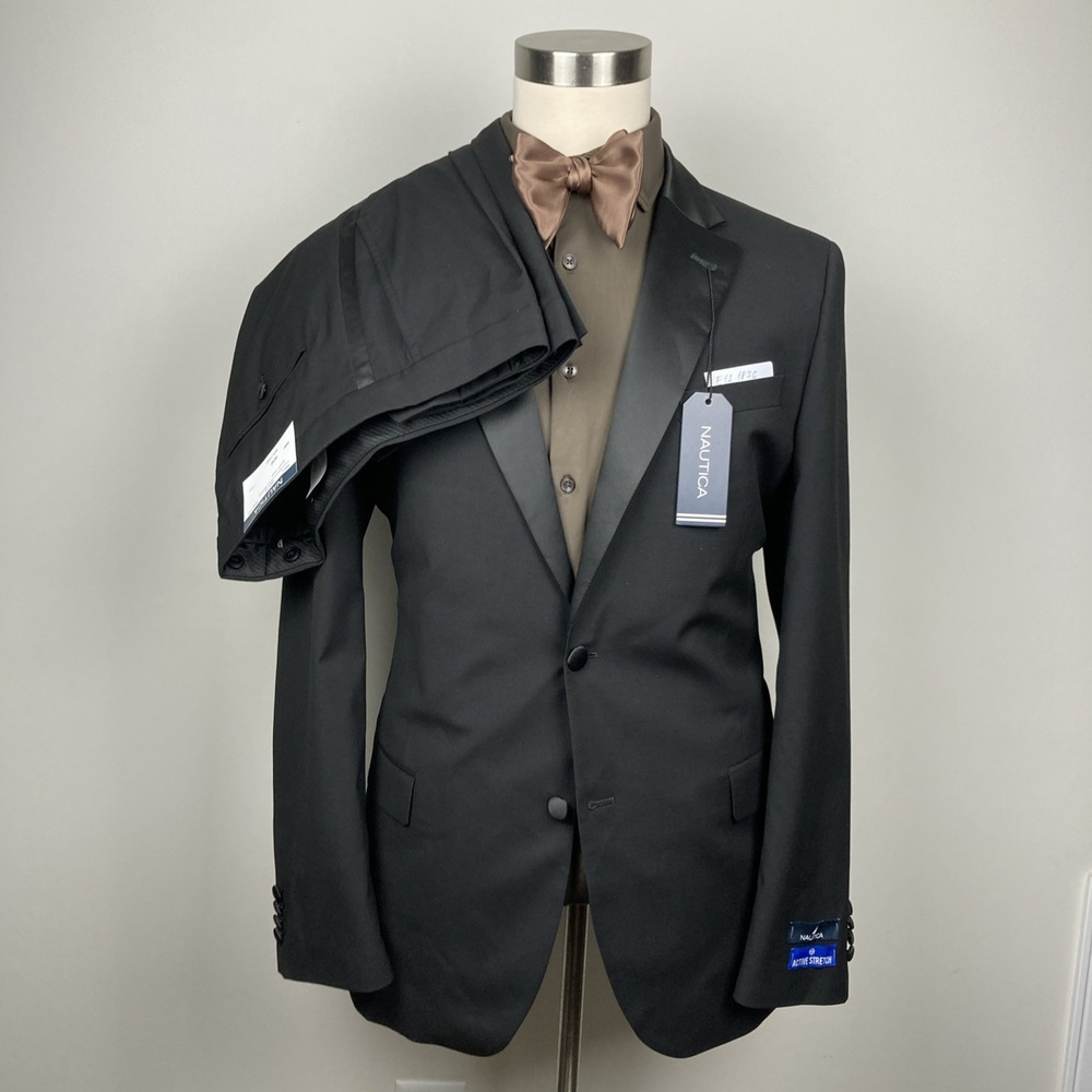 Nautica‎ Mens 2-pc Suit Modern fit Tuxedo Jacket 40S Pants 34W 29L Black